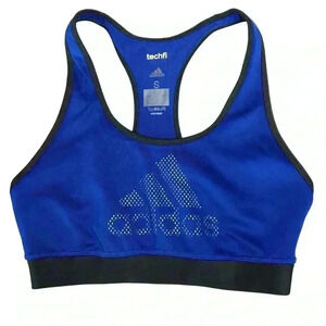 adidas Racerback Blue Sports Bra ClimaLite Metallic Logo Women's Small